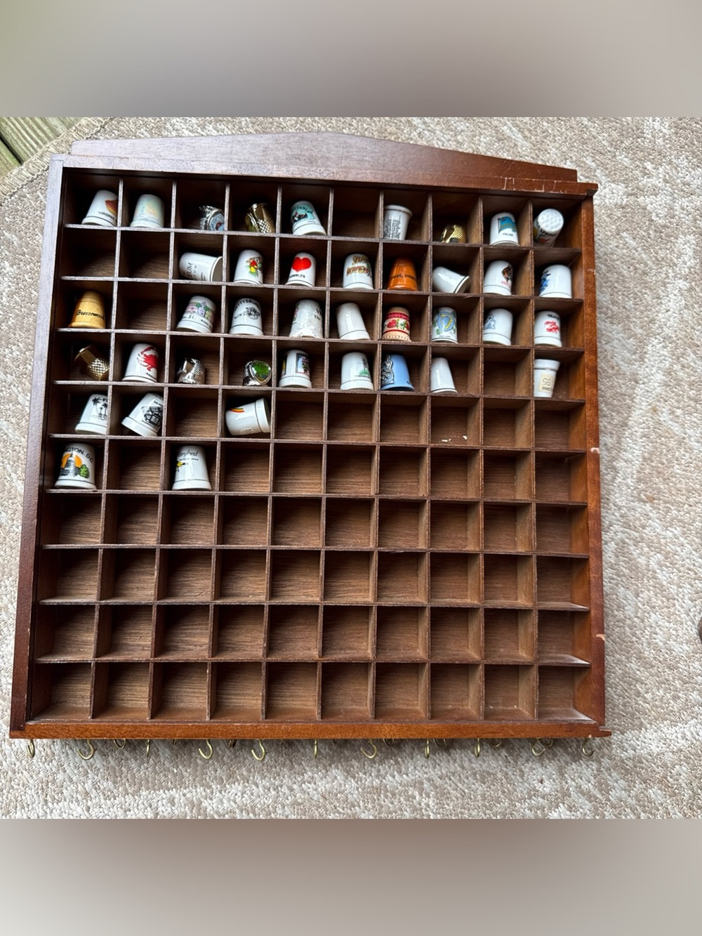 Vintage Lot Of 40 Thimbles Wood-Porcelain-Plastic & MSR Wooden Display Case